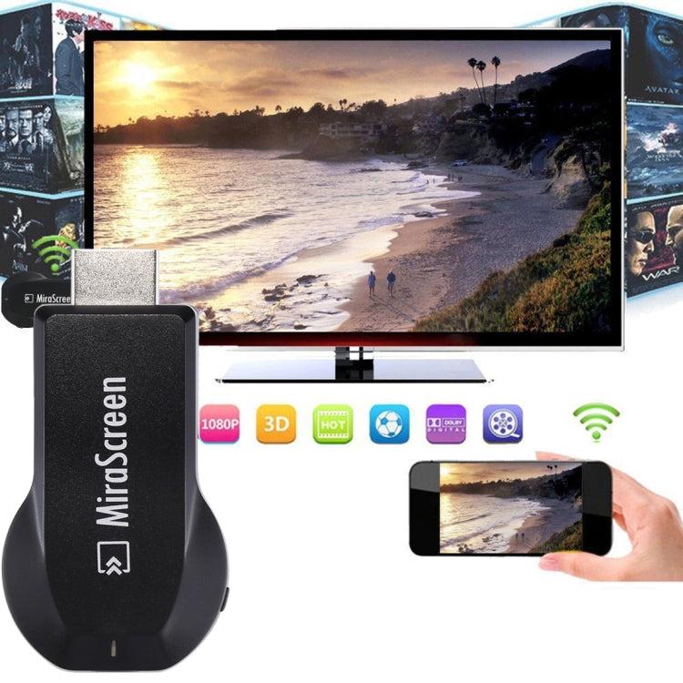 MiraScreen WiFi Display Dongle / Miracast Airplay DLNA Display Receiver Dongle อุปกรณ์มิเรอร์หน้าจอไร้สายพร้อมสาย USB 2 ใน 1