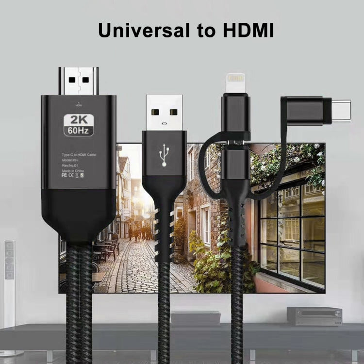 3 in 1 Micro USB + USB-C / Type-C + 8 พินเข้ากับสาย HDMI HDTV