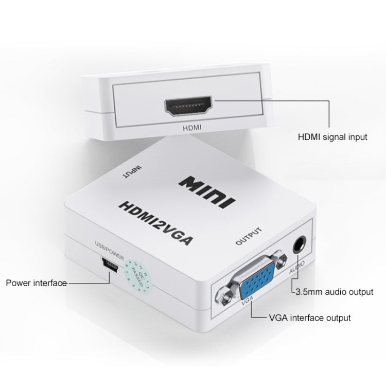 HOWEI HW-2109 มินิ HDMI เป็น VGA ตัวแปลงเสียงวิดีโอ