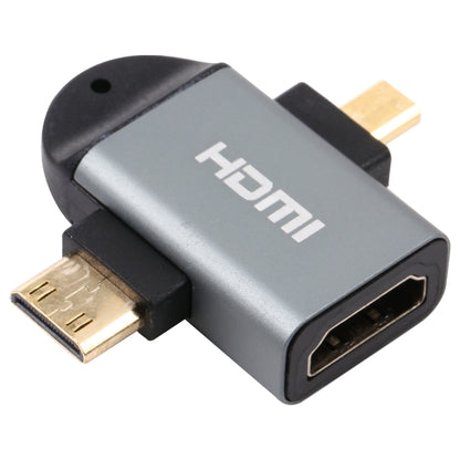 2 ใน 1 มินิ HDMI ชาย + ไมโคร HDMI ชายกับ HDMI หญิงอะแดปเตอร์หัวชุบทอง, Mini HDMI Male+Micro HDMI Male to HDMI Female