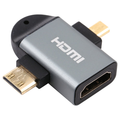 2 ใน 1 มินิ HDMI ชาย + ไมโคร HDMI ชายกับ HDMI หญิงอะแดปเตอร์หัวชุบทอง, Mini HDMI Male+Micro HDMI Male to HDMI Female