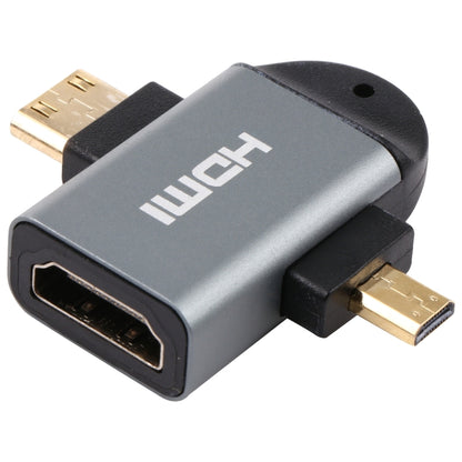 2 ใน 1 มินิ HDMI ชาย + ไมโคร HDMI ชายกับ HDMI หญิงอะแดปเตอร์หัวชุบทอง, Mini HDMI Male+Micro HDMI Male to HDMI Female