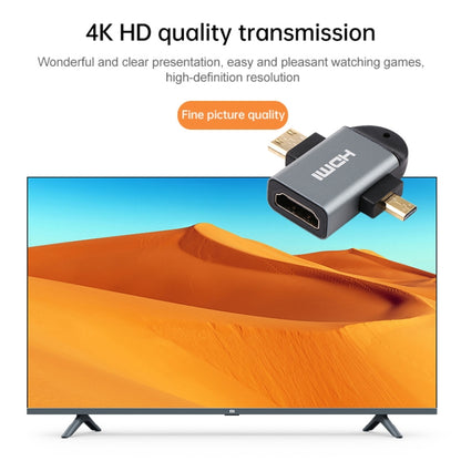 2 ใน 1 มินิ HDMI ชาย + ไมโคร HDMI ชายกับ HDMI หญิงอะแดปเตอร์หัวชุบทอง, Mini HDMI Male+Micro HDMI Male to HDMI Female