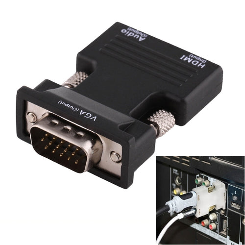 ตัวแปลง HDMI ตัวเมียเป็น VGA ตัวผู้พร้อมอะแดปเตอร์เอาต์พุตเสียงสำหรับโปรเจคเตอร์ จอภาพ ชุดทีวี, HDMI to VGA+Audio