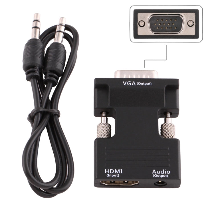 ตัวแปลง HDMI ตัวเมียเป็น VGA ตัวผู้พร้อมอะแดปเตอร์เอาต์พุตเสียงสำหรับโปรเจคเตอร์ จอภาพ ชุดทีวี, HDMI to VGA+Audio