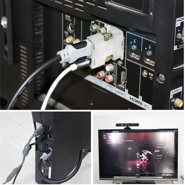 ตัวแปลง HDMI ตัวเมียเป็น VGA ตัวผู้พร้อมอะแดปเตอร์เอาต์พุตเสียงสำหรับโปรเจคเตอร์ จอภาพ ชุดทีวี, HDMI to VGA+Audio