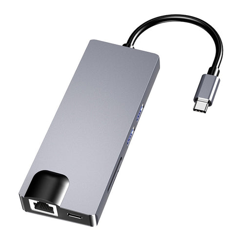 HW-TC12 8 In 1 Type-C / USB-Cมัลติฟังก์ชั่ขยายHUBอะแดปเตอร์Hdmi/Vga Hub Card Reader + การ์ดเครือข่าย