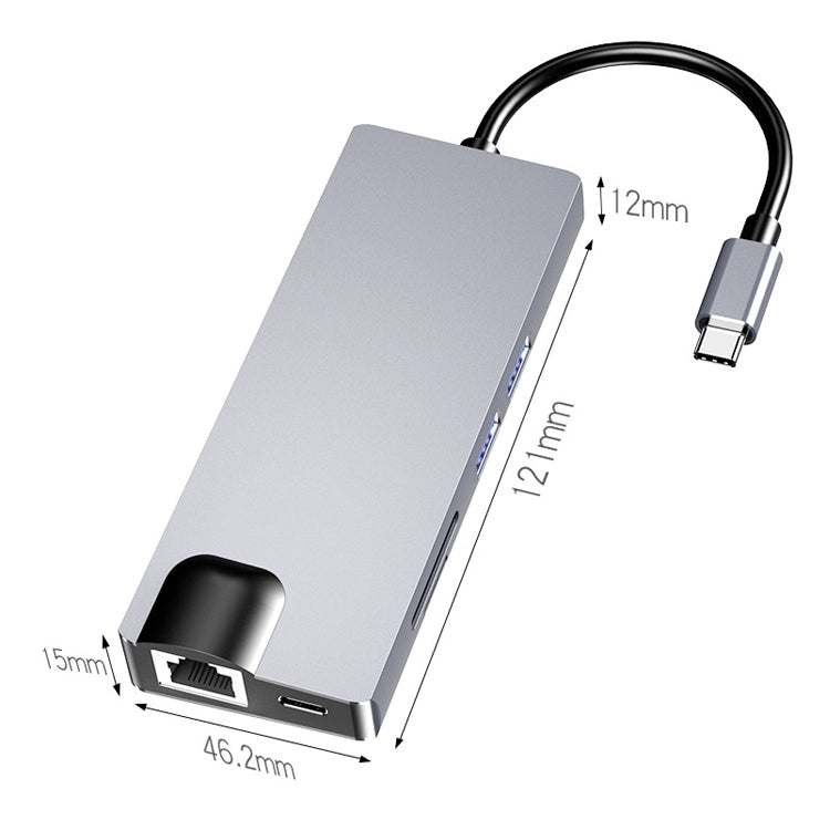 HW-TC12 8 In 1 Type-C / USB-Cมัลติฟังก์ชั่ขยายHUBอะแดปเตอร์Hdmi/Vga Hub Card Reader + การ์ดเครือข่าย
