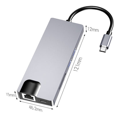 HW-TC12 8 In 1 Type-C / USB-Cมัลติฟังก์ชั่ขยายHUBอะแดปเตอร์Hdmi/Vga Hub Card Reader + การ์ดเครือข่าย