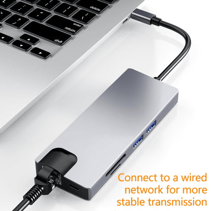 HW-TC12 8 In 1 Type-C / USB-Cมัลติฟังก์ชั่ขยายHUBอะแดปเตอร์Hdmi/Vga Hub Card Reader + การ์ดเครือข่าย