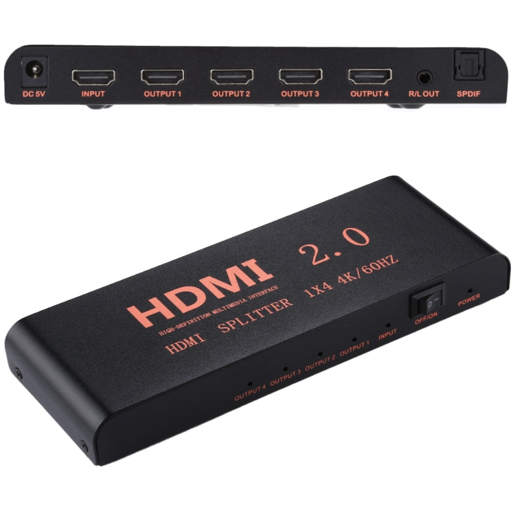 CY-042 1X4 ตัวแยกสัญญาณ HDMI 2.0 4K/60Hz ปลั๊ก EU, 1X4
