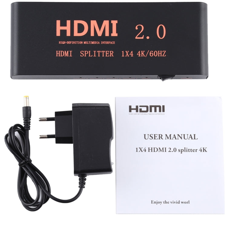 CY-042 1X4 ตัวแยกสัญญาณ HDMI 2.0 4K/60Hz ปลั๊ก EU, 1X4