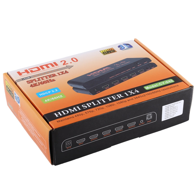 CY-042 1X4 ตัวแยกสัญญาณ HDMI 2.0 4K/60Hz ปลั๊ก EU, 1X4