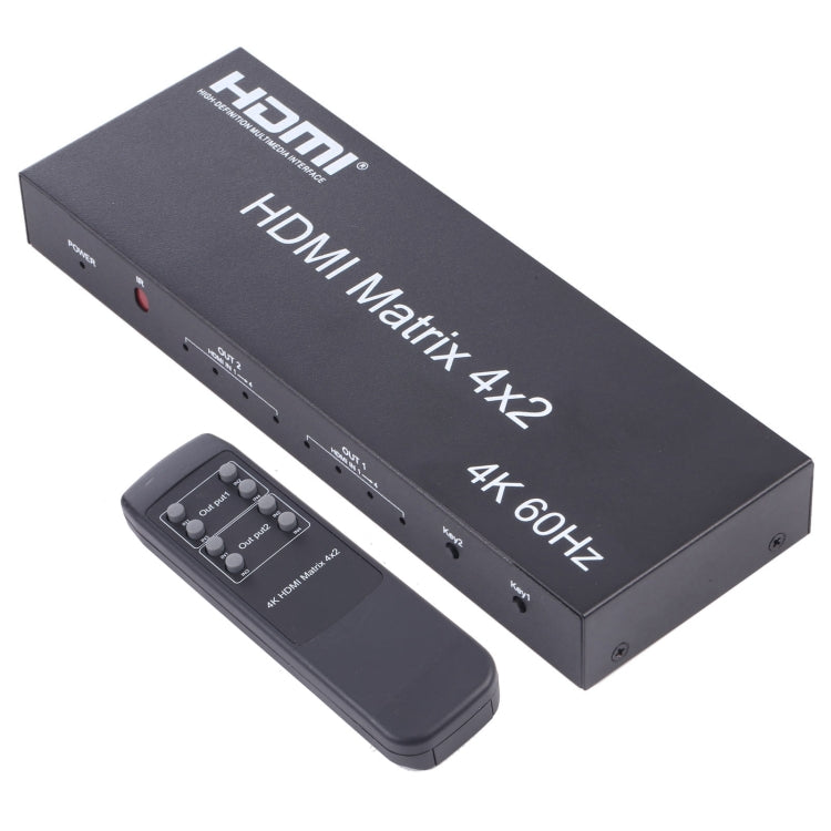 HDMI 4x2 Matrix Switcher / Splitter พร้อมรีโมทคอนโทรลรองรับ ARC / MHL / 4Kx2K / 3D, อินพุต HDMI 4 พอร์ต, เอาต์พุต HDMI 2 พอร์ต, Support ARC / MHL / 4Kx2K / 3D