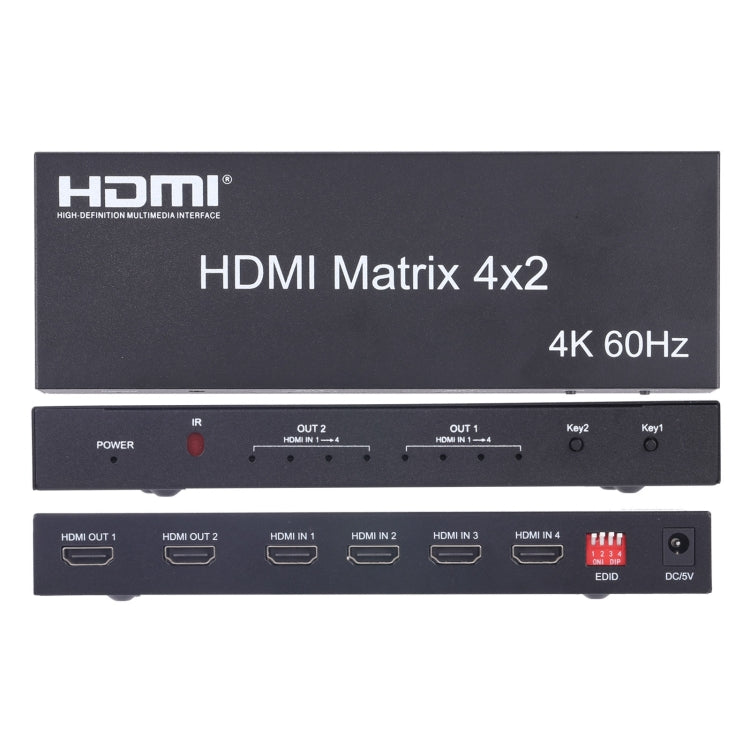 HDMI 4x2 Matrix Switcher / Splitter พร้อมรีโมทคอนโทรลรองรับ ARC / MHL / 4Kx2K / 3D, อินพุต HDMI 4 พอร์ต, เอาต์พุต HDMI 2 พอร์ต, Support ARC / MHL / 4Kx2K / 3D