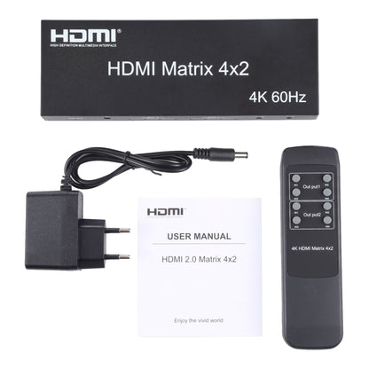 HDMI 4x2 Matrix Switcher / Splitter พร้อมรีโมทคอนโทรลรองรับ ARC / MHL / 4Kx2K / 3D, อินพุต HDMI 4 พอร์ต, เอาต์พุต HDMI 2 พอร์ต, Support ARC / MHL / 4Kx2K / 3D