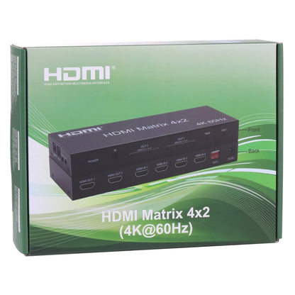 HDMI 4x2 Matrix Switcher / Splitter พร้อมรีโมทคอนโทรลรองรับ ARC / MHL / 4Kx2K / 3D, อินพุต HDMI 4 พอร์ต, เอาต์พุต HDMI 2 พอร์ต, Support ARC / MHL / 4Kx2K / 3D