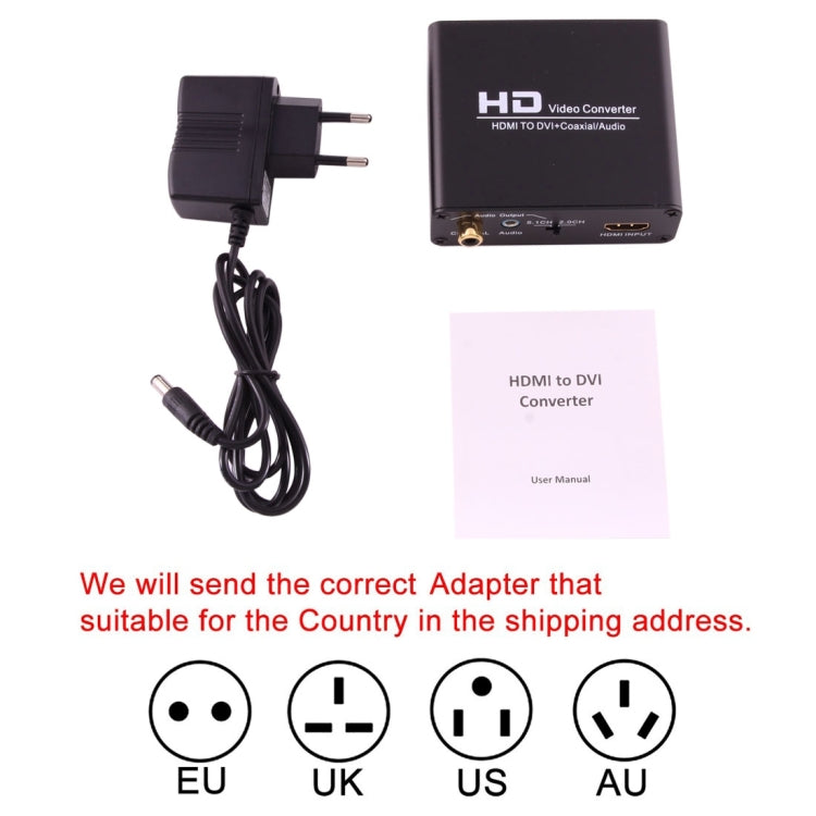 NEWKENG X5 HDMI เป็น DVI พร้อมตัวแปลงวิดีโอเอาต์พุตโคแอกเซียลเสียง 3.5 มม, X5 HDMI to DVI with Audio