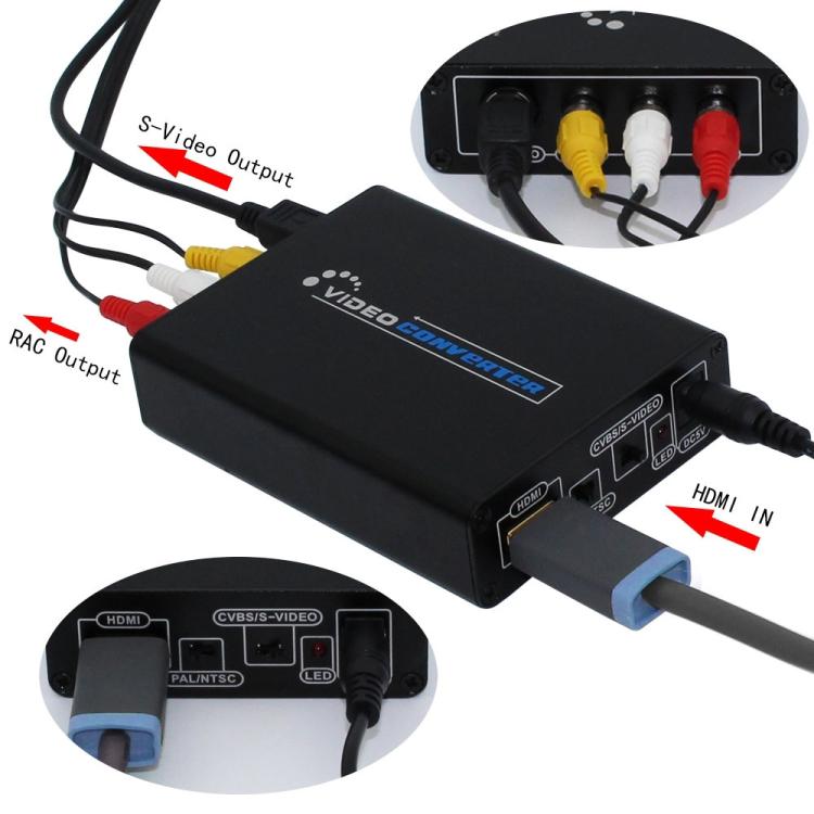 ตัวแปลง HDMI เป็นคอมโพสิต / AV S-Video RCA CVBS/L/R อะแดปเตอร์แปลงวิดีโอ, HDMI to AV + S-Video