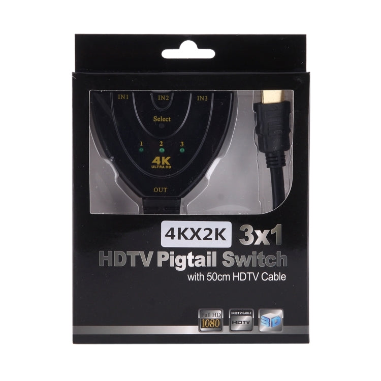 3 in 1 อินพุต HDMI 4K x 2K HDTV Pigtail Switch Adapter HDMI Splitter, 1 in 3