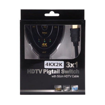 3 in 1 อินพุต HDMI 4K x 2K HDTV Pigtail Switch Adapter HDMI Splitter, 1 in 3