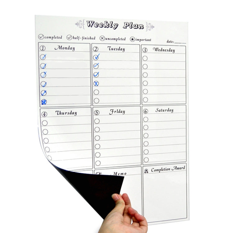 Magnetic Weekly Plan แม่เหล็กติดตู้เย็น PET Magnetic Soft Whiteboard ขนาด 29.7ซม. x 42ซม, Weekly Plan