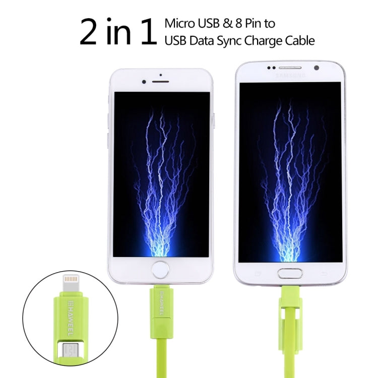 HAWEEL สายชาร์จ Micro USB 2 in 1 และ 8 Pin to USB Data Sync ยาว 1 ม, 2 in 1 Cable in two connectors