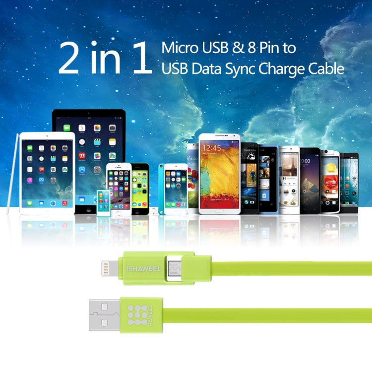 HAWEEL สายชาร์จ Micro USB 2 in 1 และ 8 Pin to USB Data Sync ยาว 1 ม, 2 in 1 Cable in two connectors