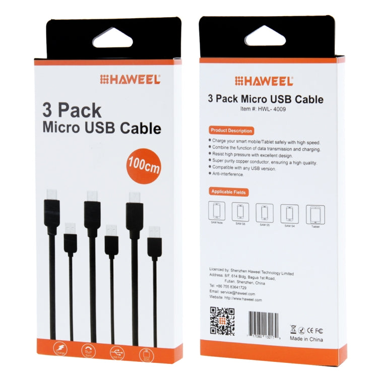 3 ชิ้น HAWEEL 1 เมตรความเร็วสูง Micro USB เพื่อ USB Data Sync ชุดสายชาร์จสำหรับ Galaxy, Huawei, Xiaomi, LG, HTC และโทรศัพท์สมาร์ทอื่น ๆ, 3pcs
