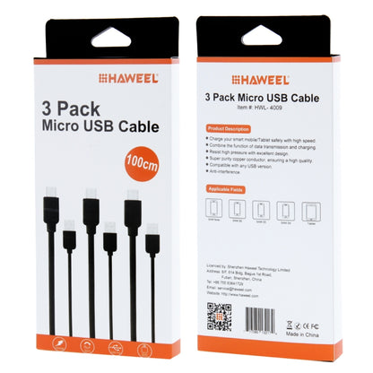3 ชิ้น HAWEEL 1 เมตรความเร็วสูง Micro USB เพื่อ USB Data Sync ชุดสายชาร์จสำหรับ Galaxy, Huawei, Xiaomi, LG, HTC และโทรศัพท์สมาร์ทอื่น ๆ, 3pcs