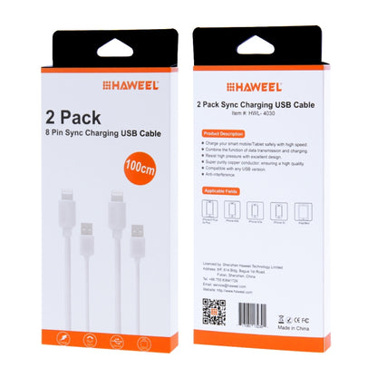 2 PCS HAWEEL 1 ม. ความเร็วสูง 8 พินสำหรับซิงค์ USB และชุดสายชาร์จสำหรับ iPhone, iPad, 2pcs
