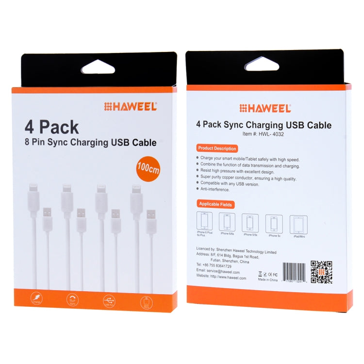4 ชิ้น HAWEEL 1 ม. ความเร็วสูง 8 พินสำหรับซิงค์ USB และชุดสายชาร์จสำหรับ iPhone, iPad, 4pcs