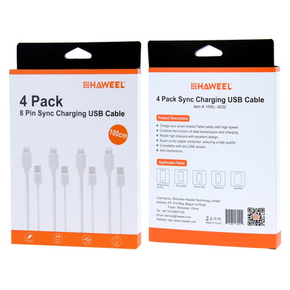 4 ชิ้น HAWEEL 1 ม. ความเร็วสูง 8 พินสำหรับซิงค์ USB และชุดสายชาร์จสำหรับ iPhone, iPad, 4pcs