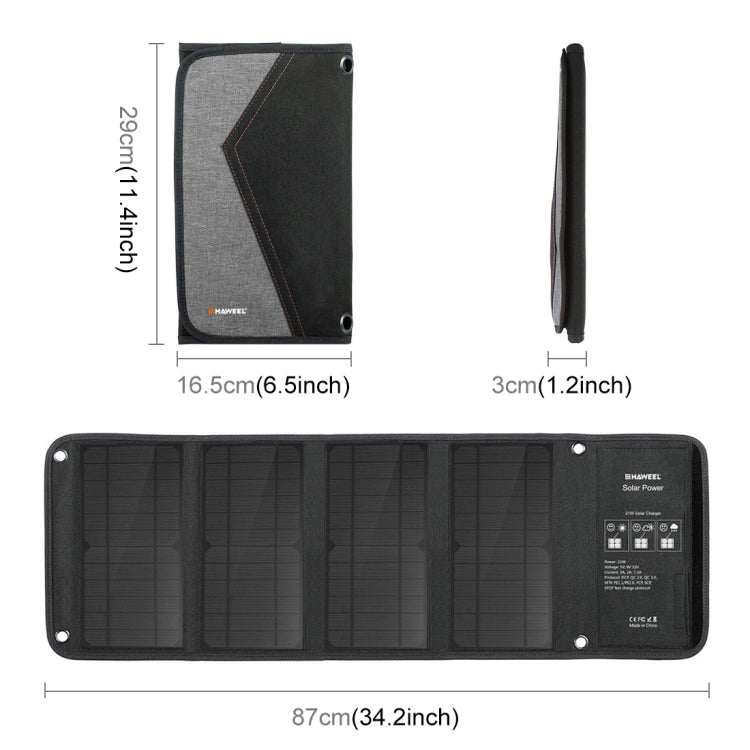 เครื่องชาร์จแผงโซลาร์เซลล์แบบพับได้ HAWEEL 28W พร้อมพอร์ต USB คู่สูงสุด 5V 3A, 28W Panel(B)