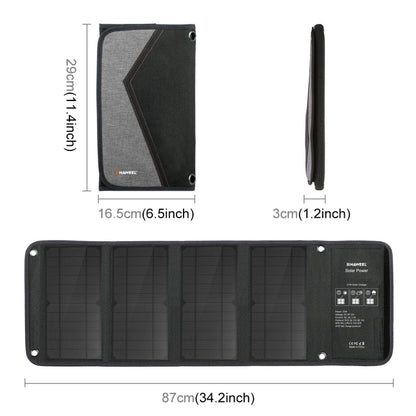 เครื่องชาร์จแผงโซลาร์เซลล์แบบพับได้ HAWEEL 28W พร้อมพอร์ต USB คู่สูงสุด 5V 3A, 28W Panel(B)
