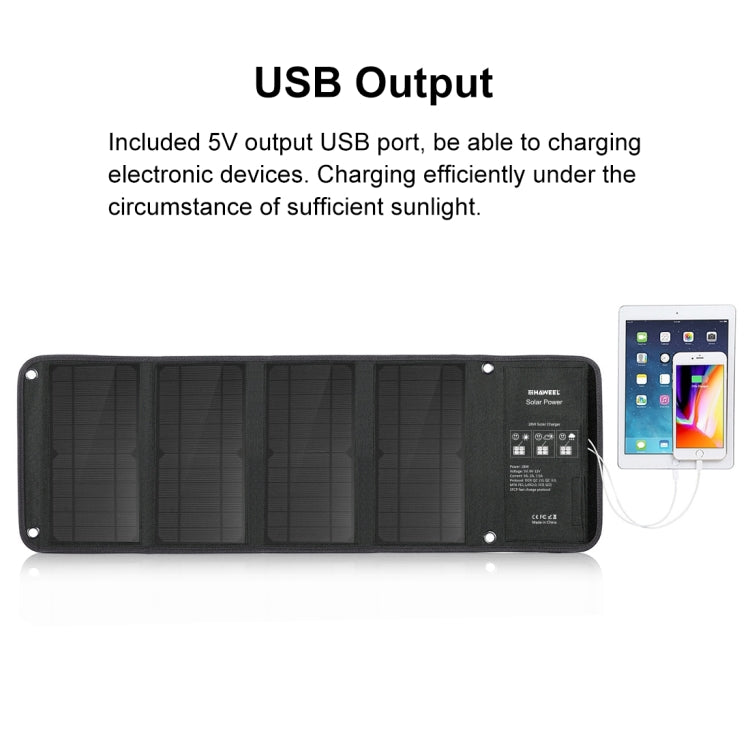เครื่องชาร์จแผงโซลาร์เซลล์แบบพับได้ HAWEEL 28W พร้อมพอร์ต USB คู่สูงสุด 5V 3A, 28W Panel(B)