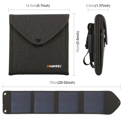 HAWEEL 14W 5V 2.4A เครื่องชาร์จพลังงานแสงอาทิตย์แบบพับได้แบบพกพากระเป๋าเดินทางพับได้แบบชาร์จไฟกลางแจ้งพร้อมแผงโซลาร์เซลล์ 4 แผงและพอร์ต USB ขนาด: S, 14W
