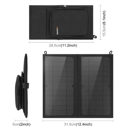 HAWEEL 12W 2 แผงแผงชาร์จพลังงานแสงอาทิตย์แบบพับได้กระเป๋าพร้อมพอร์ต USB คู่สูงสุด 5V / 3.1A รองรับ QC3.0 และ AFC, 12W 2 Panels