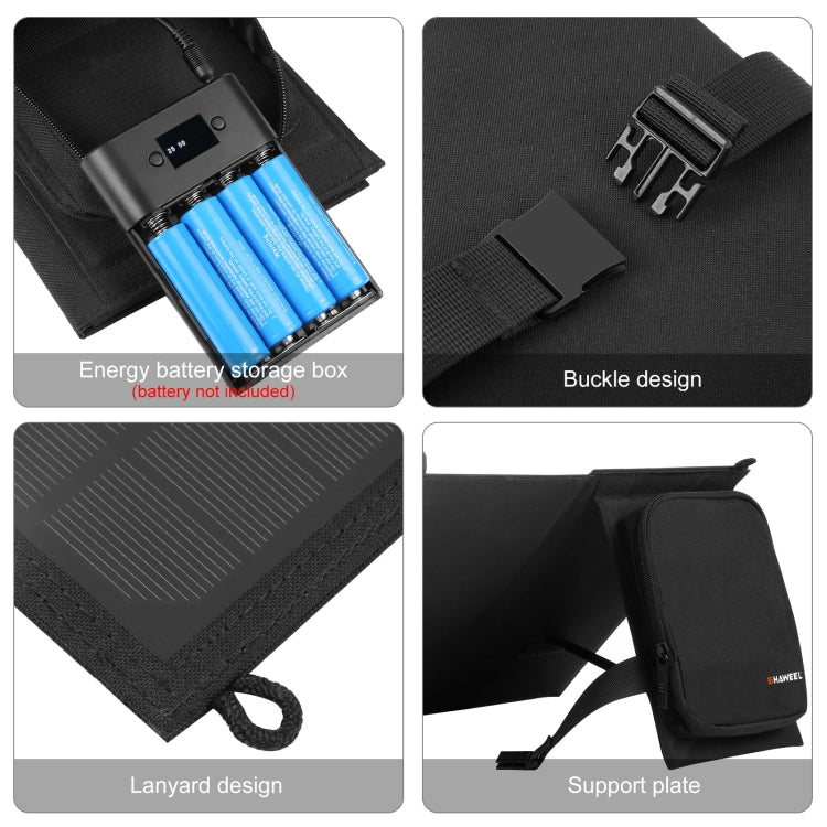 HAWEEL 12W 2 แผงแผงชาร์จพลังงานแสงอาทิตย์แบบพับได้กระเป๋าพร้อมพอร์ต USB คู่สูงสุด 5V / 3.1A รองรับ QC3.0 และ AFC, 12W 2 Panels