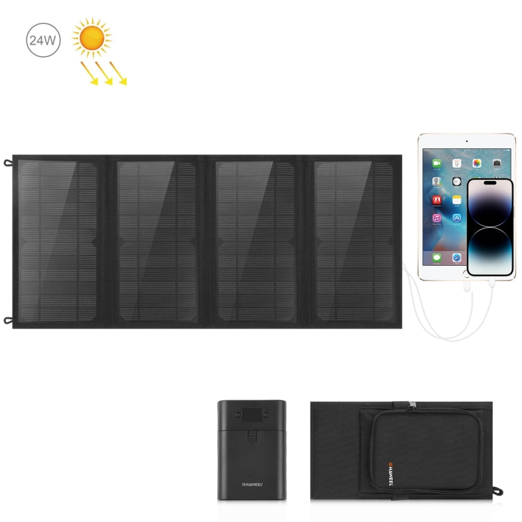 HAWEEL 24W 4 แผงกระเป๋าชาร์จแผงโซลาร์เซลล์แบบพับได้พร้อมพอร์ต USB คู่สูงสุด 5V / 3.1A รองรับ QC3.0 และ AFC, 24W 4 Panels