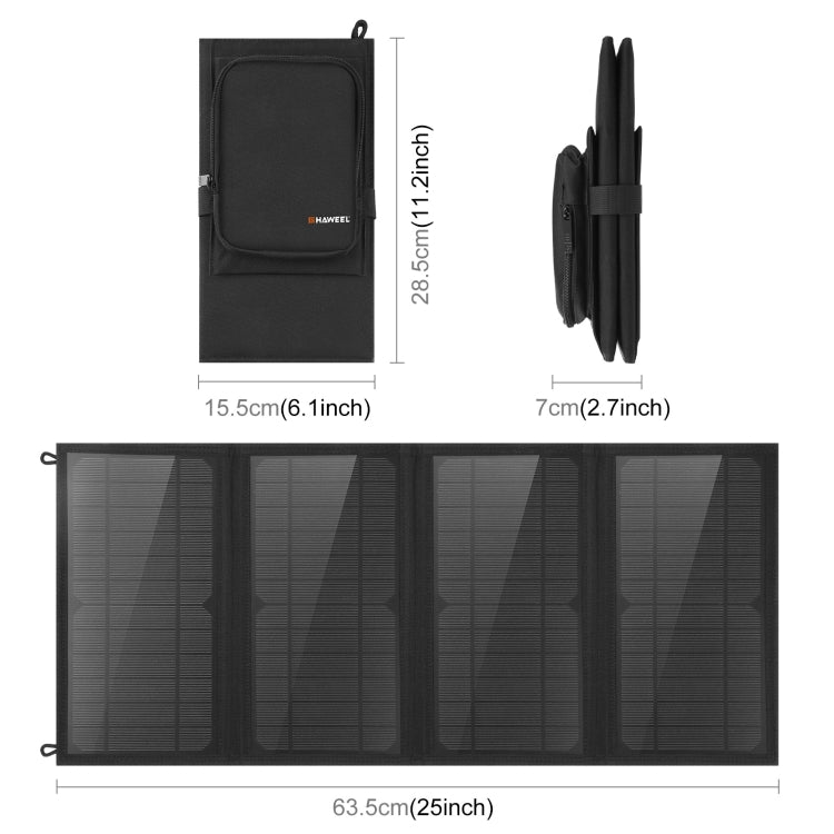 HAWEEL 24W 4 แผงกระเป๋าชาร์จแผงโซลาร์เซลล์แบบพับได้พร้อมพอร์ต USB คู่สูงสุด 5V / 3.1A รองรับ QC3.0 และ AFC, 24W 4 Panels