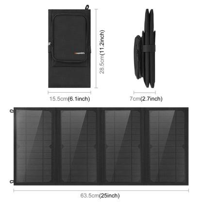 HAWEEL 24W 4 แผงกระเป๋าชาร์จแผงโซลาร์เซลล์แบบพับได้พร้อมพอร์ต USB คู่สูงสุด 5V / 3.1A รองรับ QC3.0 และ AFC, 24W 4 Panels