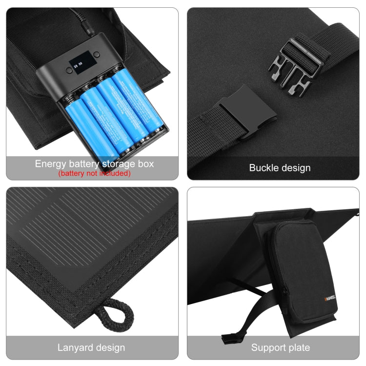 HAWEEL 24W 4 แผงกระเป๋าชาร์จแผงโซลาร์เซลล์แบบพับได้พร้อมพอร์ต USB คู่สูงสุด 5V / 3.1A รองรับ QC3.0 และ AFC, 24W 4 Panels