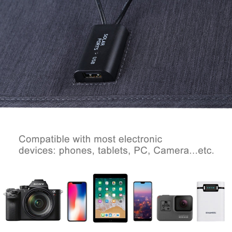 เครื่องชาร์จแผงพลังงานแสงอาทิตย์ Monocrystalline Silicon แบบพกพา HAWEEL 20W พร้อมพอร์ต USB และที่ยึด & คลิปเสือ รองรับ QC3.0 และ AFC