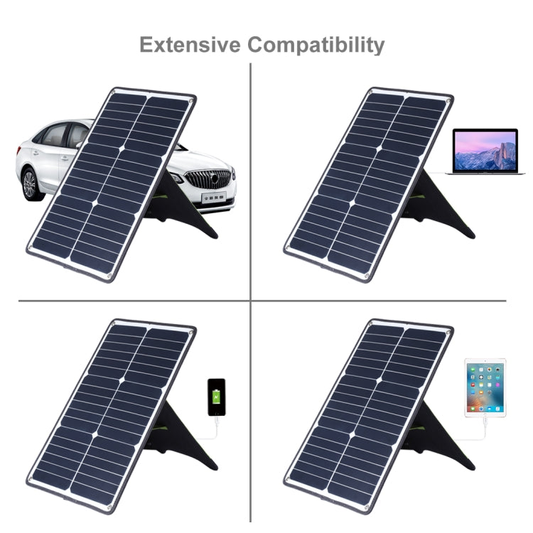 เครื่องชาร์จแผงพลังงานแสงอาทิตย์ Monocrystalline Silicon แบบพกพา HAWEEL 20W พร้อมพอร์ต USB และที่ยึด & คลิปเสือ รองรับ QC3.0 และ AFC