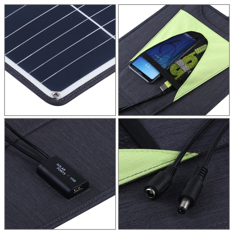 เครื่องชาร์จแผงพลังงานแสงอาทิตย์ Monocrystalline Silicon แบบพกพา HAWEEL 20W พร้อมพอร์ต USB และที่ยึด & คลิปเสือ รองรับ QC3.0 และ AFC