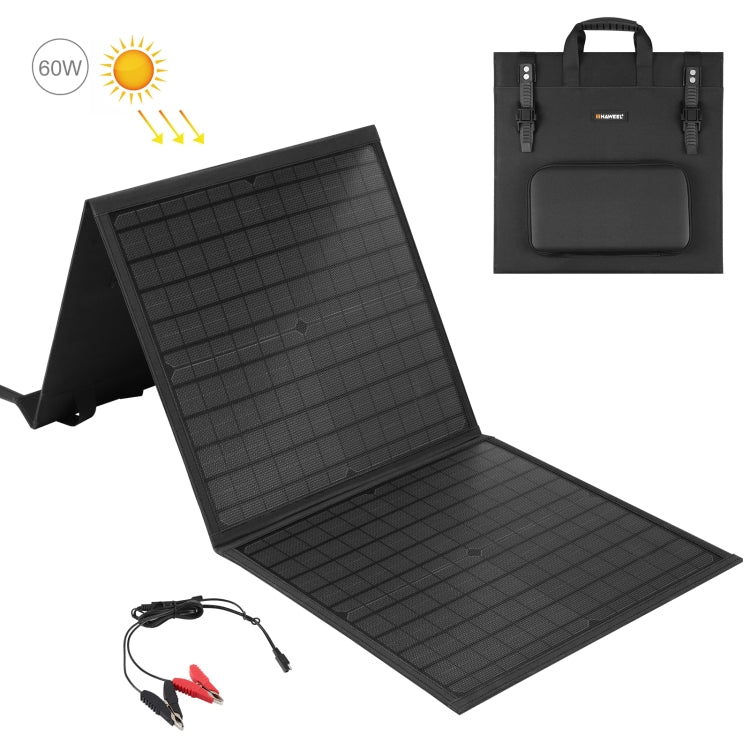 HAWEEL 60W เครื่องชาร์จพลังงานแสงอาทิตย์แบบพับได้กระเป๋าเดินทางพับได้, 60W