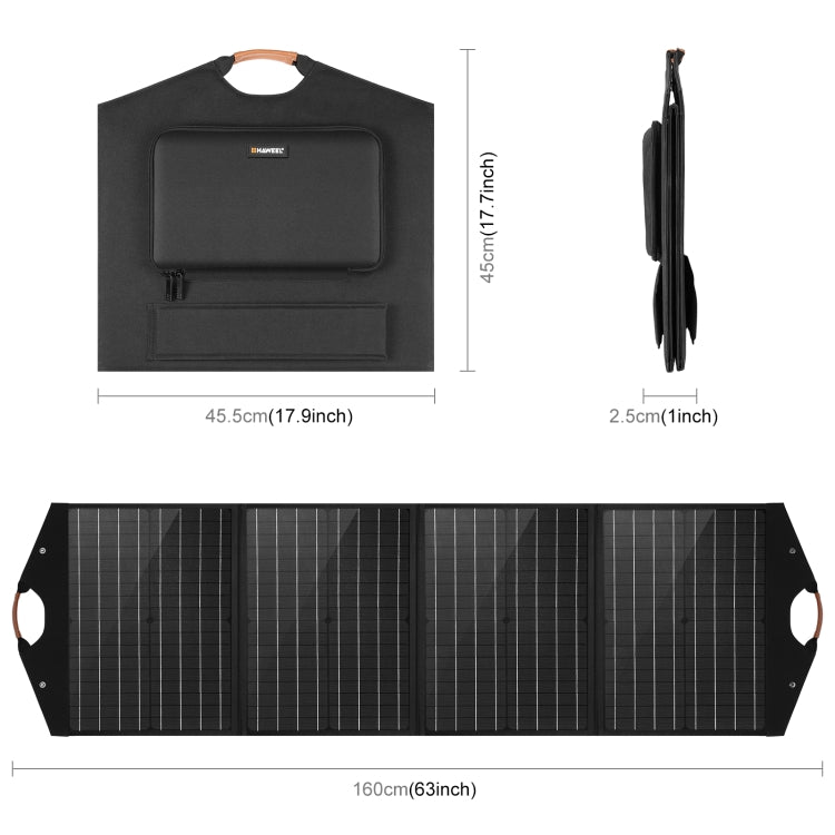 HAWEEL 100W เครื่องชาร์จพลังงานแสงอาทิตย์แบบพับได้กระเป๋าเดินทางพับได้, 100W