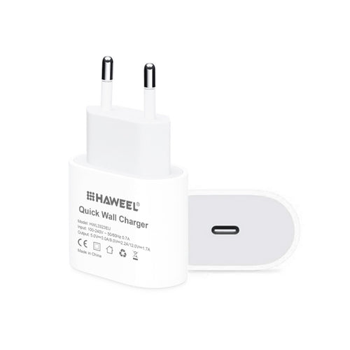 HAWEEL PD 20W เครื่องชาร์จ USB-C / Type-C อินเทอร์เฟซ USB-C / Type-C เดี่ยวรองรับโปรโตคอล QC เต็มรูปแบบปลั๊ก EU, QC Charger EU Plug