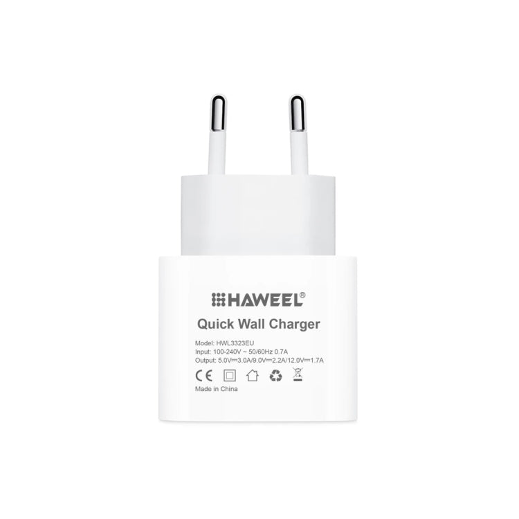 HAWEEL PD 20W เครื่องชาร์จ USB-C / Type-C อินเทอร์เฟซ USB-C / Type-C เดี่ยวรองรับโปรโตคอล QC เต็มรูปแบบปลั๊ก EU, QC Charger EU Plug